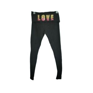 No Boundaries "Love" Sequined Cropped Fold Over Leggings Women's Size Small